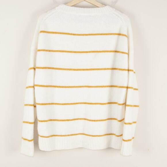 J Crew Alpaca Striped Orange Ivory Cream Crewneck Sweater Womens Sz S - Picture 2 of 11